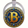 Retro Metal Letter Keychain With Round Alloy Key Ring And Glass Cabochon