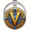 Retro Metal Letter Keychain With Round Alloy Key Ring And Glass Cabochon