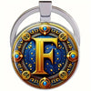 Retro Metal Letter Keychain With Round Alloy Key Ring And Glass Cabochon
