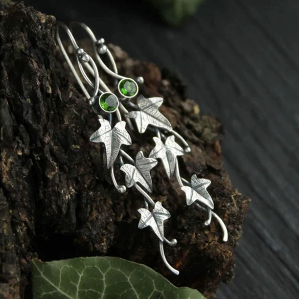 Retro Metal Plant Leaf Vine Diamond Earrings For Women