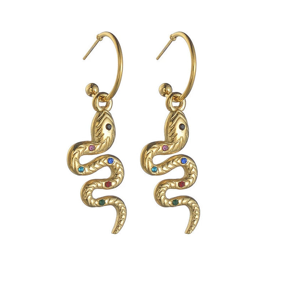 Retro Microinlaid Snakeshaped Titanium Steel Earrings For Women With Electroplating Treatment And Awn Star Design