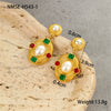 Retro Midcentury Style Exaggerated Geometric Earrings Stainless Steel 18K Gold Plated Inlaid With Pearls And Zircons