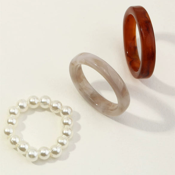 Retro Minimalist Acrylic Pearl Geometric Ring Set Creative Fashion Unisex Statement Rings