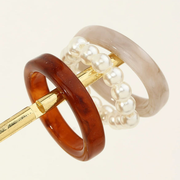 Retro Minimalist Acrylic Pearl Geometric Ring Set Creative Fashion Unisex Statement Rings
