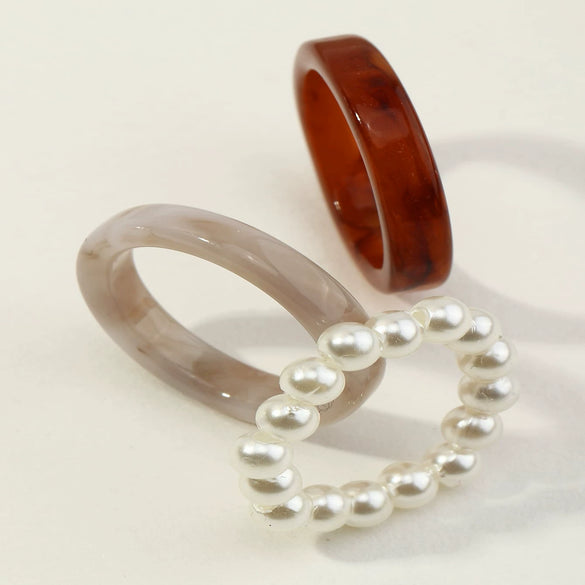 Retro Minimalist Acrylic Pearl Geometric Ring Set Creative Fashion Unisex Statement Rings