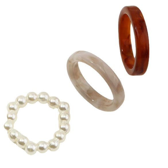 Retro Minimalist Acrylic Pearl Geometric Ring Set Creative Fashion Unisex Statement Rings