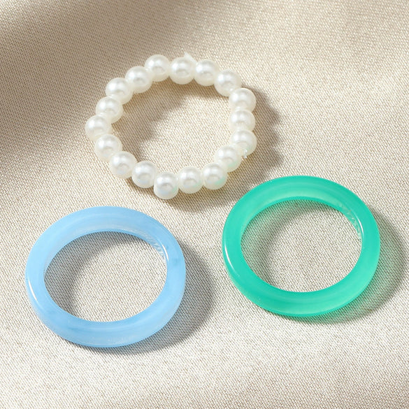 Retro Minimalist Acrylic Pearl Geometric Ring Set Creative Fashion Unisex Statement Rings