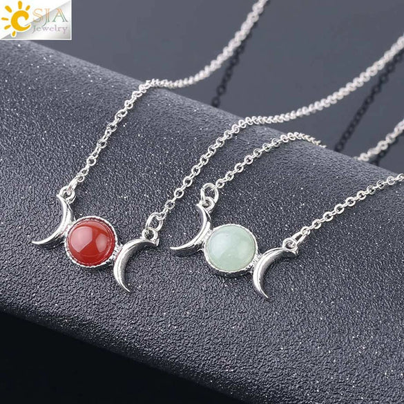 Retro Minimalist Crescent Moon And Sun Pendant Clavicle Necklace With Natural Stone And Electroplated Alloy For Women