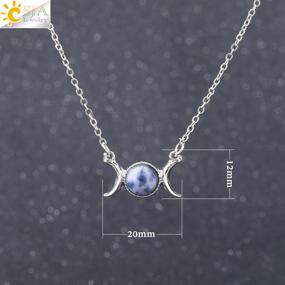Retro Minimalist Crescent Moon And Sun Pendant Clavicle Necklace With Natural Stone And Electroplated Alloy For Women