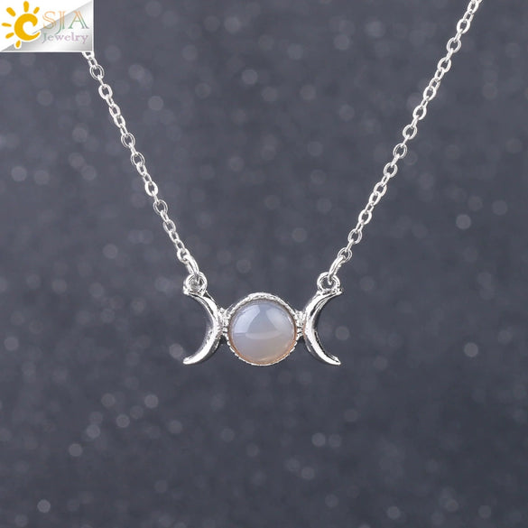 Retro Minimalist Crescent Moon And Sun Pendant Clavicle Necklace With Natural Stone And Electroplated Alloy For Women