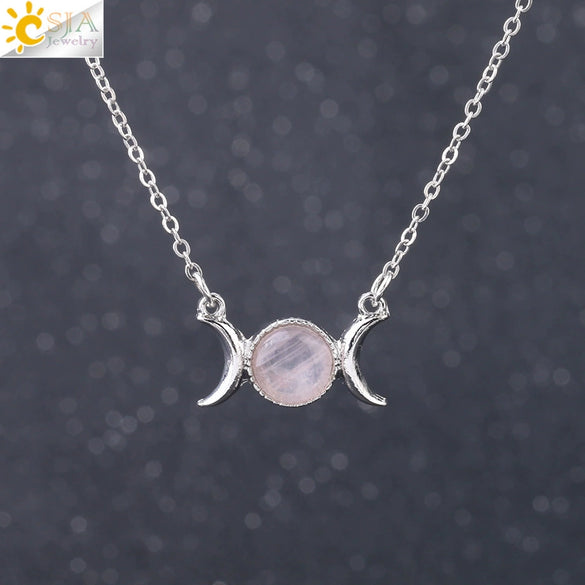 Retro Minimalist Crescent Moon And Sun Pendant Clavicle Necklace With Natural Stone And Electroplated Alloy For Women