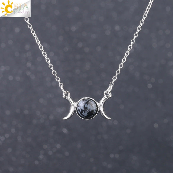 Retro Minimalist Crescent Moon And Sun Pendant Clavicle Necklace With Natural Stone And Electroplated Alloy For Women