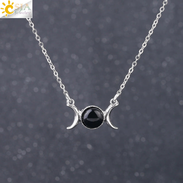 Retro Minimalist Crescent Moon And Sun Pendant Clavicle Necklace With Natural Stone And Electroplated Alloy For Women