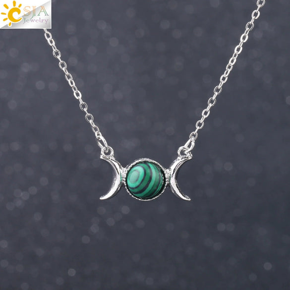 Retro Minimalist Crescent Moon And Sun Pendant Clavicle Necklace With Natural Stone And Electroplated Alloy For Women