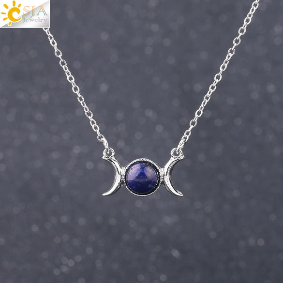 Retro Minimalist Crescent Moon And Sun Pendant Clavicle Necklace With Natural Stone And Electroplated Alloy For Women