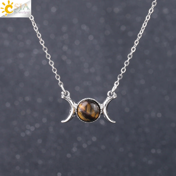 Retro Minimalist Crescent Moon And Sun Pendant Clavicle Necklace With Natural Stone And Electroplated Alloy For Women