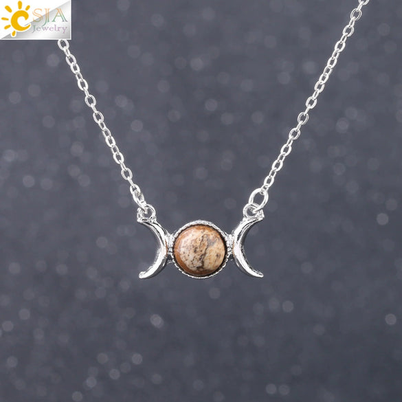 Retro Minimalist Crescent Moon And Sun Pendant Clavicle Necklace With Natural Stone And Electroplated Alloy For Women