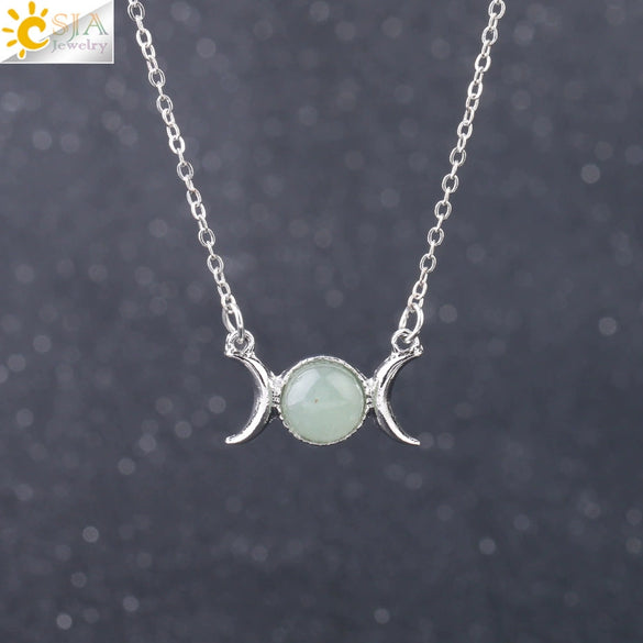 Retro Minimalist Crescent Moon And Sun Pendant Clavicle Necklace With Natural Stone And Electroplated Alloy For Women