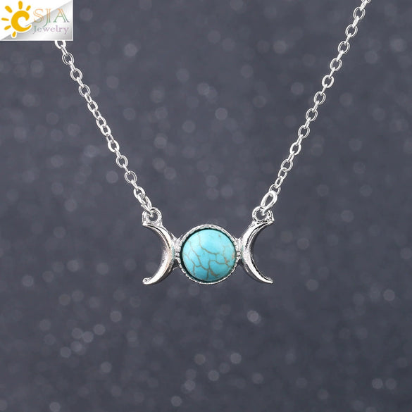 Retro Minimalist Crescent Moon And Sun Pendant Clavicle Necklace With Natural Stone And Electroplated Alloy For Women