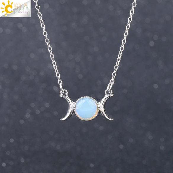 Retro Minimalist Crescent Moon And Sun Pendant Clavicle Necklace With Natural Stone And Electroplated Alloy For Women