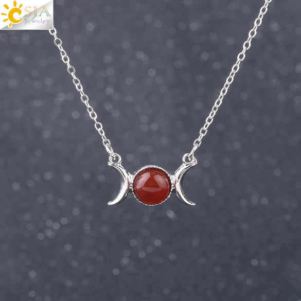 Retro Minimalist Crescent Moon And Sun Pendant Clavicle Necklace With Natural Stone And Electroplated Alloy For Women