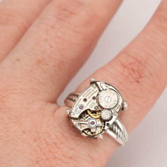 Retro Minimalist Geometric U Shape Metal Ring With Electroplated Mechanical Inspired Design For Men And Women