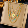 Retro Multi Layer Stacked Round Pendant Metal Jewelry Titanium Steel Necklace With Electroplating For Women