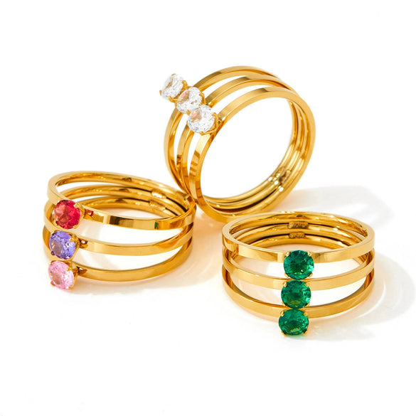 Retro Multi Layer Three Layer Zircon Opening Ring Stainless Steel Jewelry With Electroplating For Women
