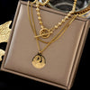 Retro Multilayer Stacked Round Head Pendant Obuckle Titanium Steel Light Luxury Niche Necklace For Women With Electroplating