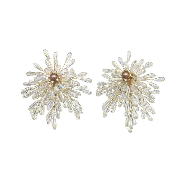 Retro Natural Pearl And Crystal Geometric Branch Earrings With Electroplated Finish For Women