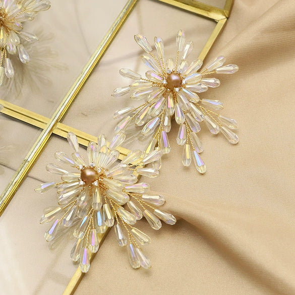 Retro Natural Pearl And Crystal Geometric Branch Earrings With Electroplated Finish For Women