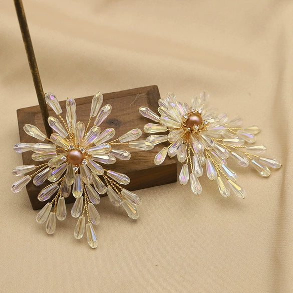 Retro Natural Pearl And Crystal Geometric Branch Earrings With Electroplated Finish For Women