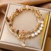 Retro Natural Stone Crystal Imitation Pearl Stacked Women's Dopamine Colorful Gravel Butterfly Pendant Alloy Bracelet With Diamond Treatment