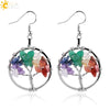 Retro Natural Stone Gravel Tree Of Life Winding Copper Earrings For Women Colorful Half Stone Jewelry