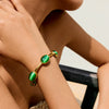 Retro Natural Stone Stainless Steel Open Bracelet With Geometric Style And Electroplating For Women