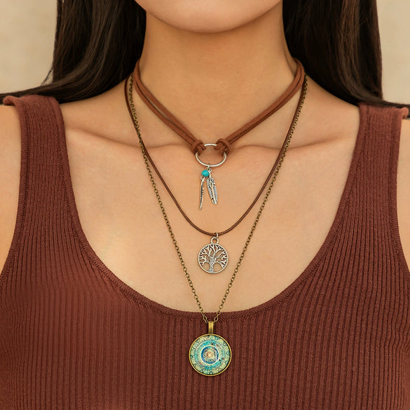 Retro Necklace Alloy Pendant With Blue Eyes Irregular Stone And Star Moon Geometric Heart Shape Electroplated Cross Chain For Women