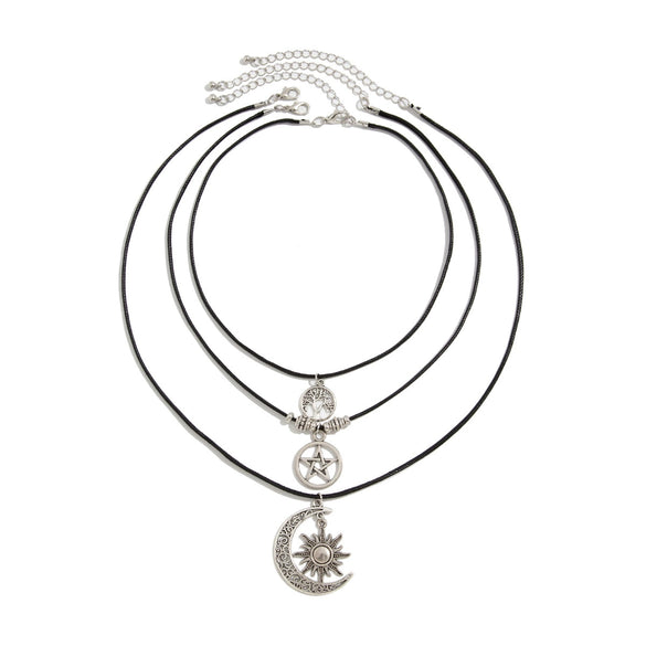 Retro Necklace Alloy Pendant With Blue Eyes Irregular Stone And Star Moon Geometric Heart Shape Electroplated Cross Chain For Women