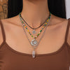 Retro Necklace Alloy Pendant With Blue Eyes Irregular Stone And Star Moon Geometric Heart Shape Electroplated Cross Chain For Women