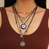 Retro Necklace Alloy Pendant With Blue Eyes Irregular Stone And Star Moon Geometric Heart Shape Electroplated Cross Chain For Women