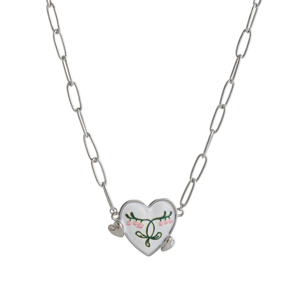 Retro Necklace Copper Heart Shape One Arrow Through The Heart Pattern Paper Clip Chain Electroplating