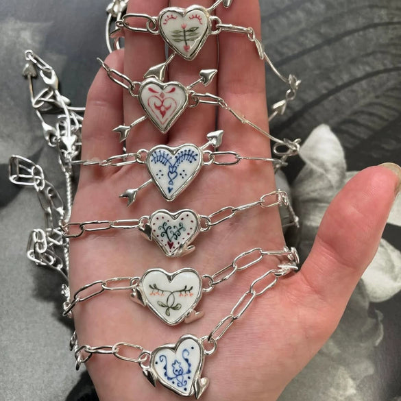 Retro Necklace Copper Heart Shape One Arrow Through The Heart Pattern Paper Clip Chain Electroplating