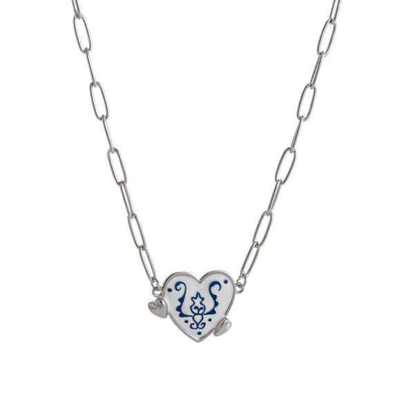 Retro Necklace Copper Heart Shape One Arrow Through The Heart Pattern Paper Clip Chain Electroplating