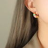 Retro Neutral Wind Cool Color Striped Enamel Oil Drop Titanium Steel Geometric Earrings With Electroplating
