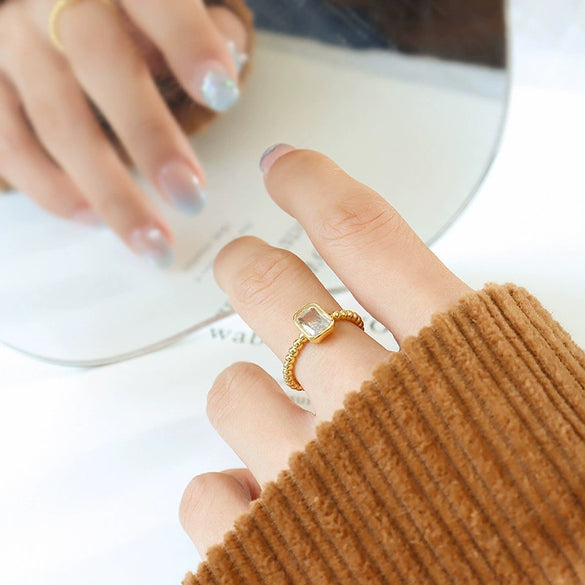 Retro Niche Design Square Zircon Brass Open Ring With Electroplating