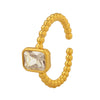 Retro Niche Design Square Zircon Brass Open Ring With Electroplating