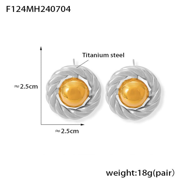 Retro Niche Women's Titanium Steel 18K Gold Plated Cast Round Hemp Pattern Earrings