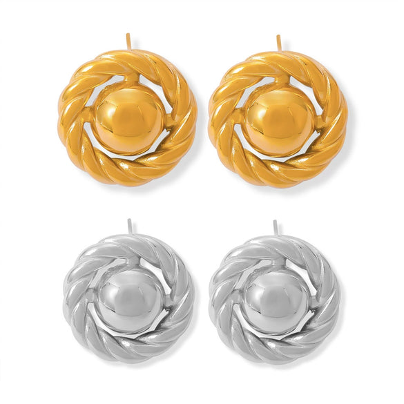 Retro Niche Women's Titanium Steel 18K Gold Plated Cast Round Hemp Pattern Earrings
