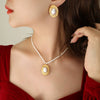 Retro Nonfading Pearl Chain Goldplated Embossed Round Imitation Pearl Necklace Bracelet Jewelry Suit For Women Made Of Titanium Steel With Electroplating Treatment