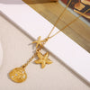 Retro Ocean Style Stainless Steel Plated Necklace Pendant With Personality Tassel And Geometric Scallop Electroplated For Women