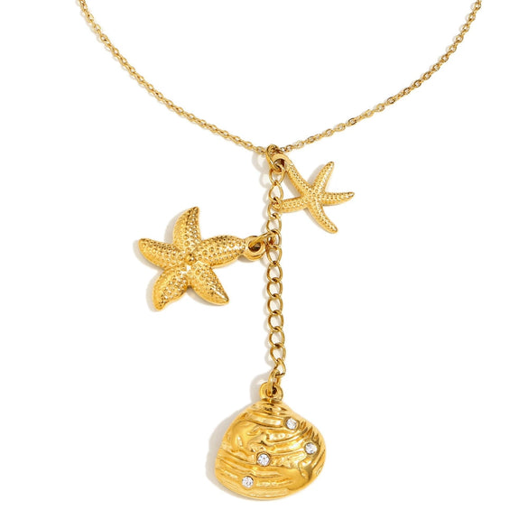 Retro Ocean Style Stainless Steel Plated Necklace Pendant With Personality Tassel And Geometric Scallop Electroplated For Women